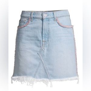 7 For All Mankind Frayed Fringe Hem Pink Pastel Light Wash denim Jean Skirt 28